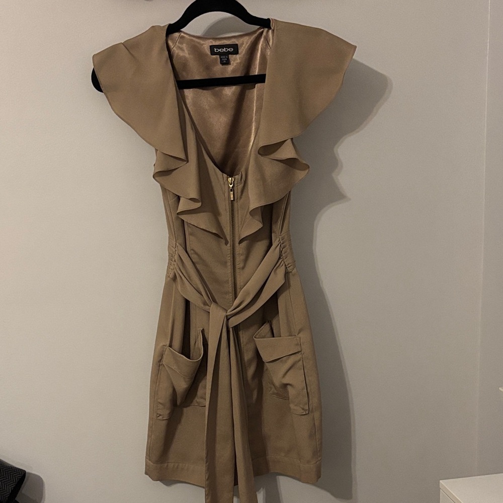 Bebe Beige Ruffle Mini Dress